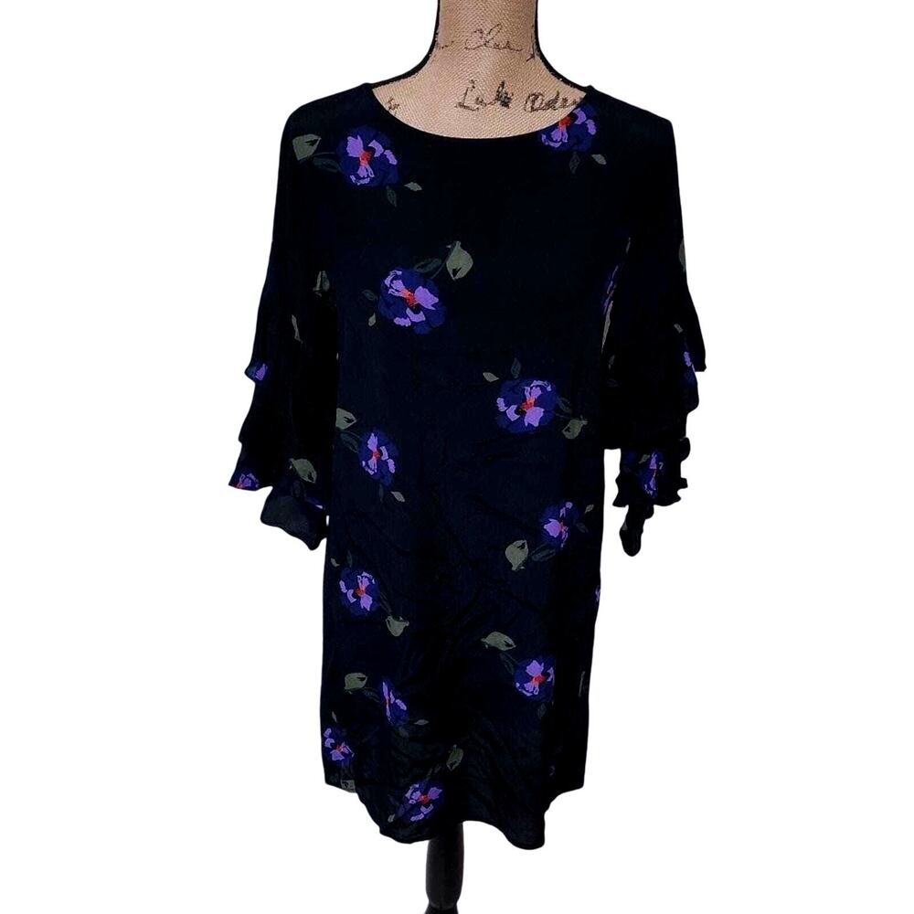 ANTHROPOLOGIE x Sanctuary purple floral ruffled‎ sleeve mini shirt dress size XS